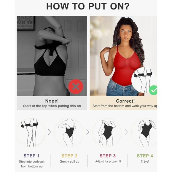 SHAPERX Women's Shapewear Bodysuit Tummy Control Body Shaper Seamless, Red, XS - Picture 5 of 5